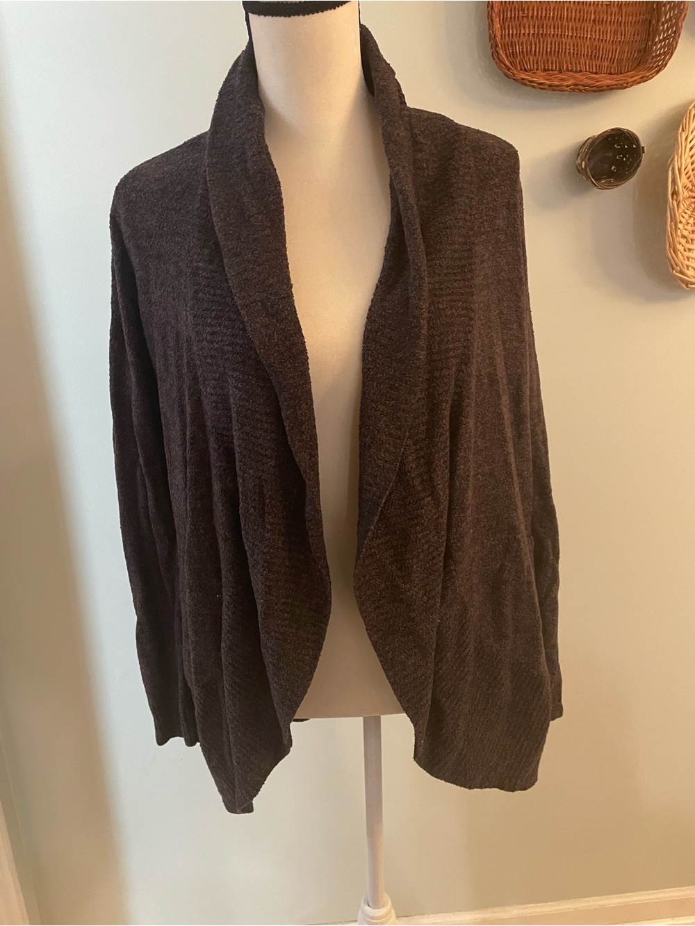 Barefoot Dreams Open-Front Shawl Collar Cardigan - charcoal gray